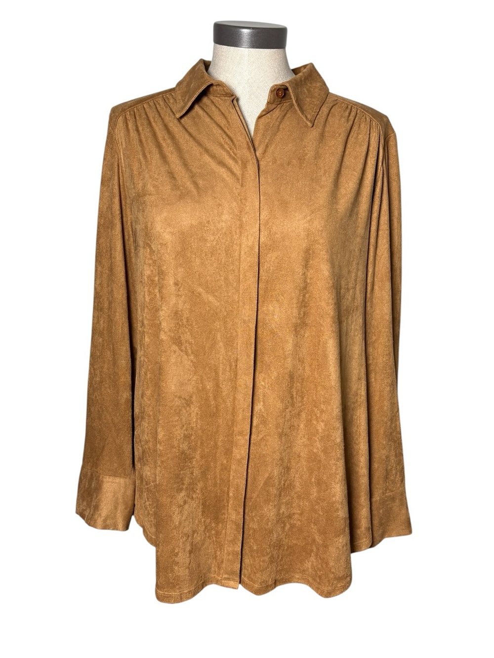Chico’s NWT Rez Suede Button Down Shirt Size 2 Brown Western Boho